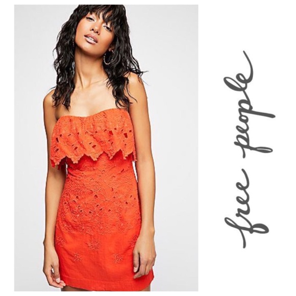 New! Free People Morning Dove Mini dress orange - Picture 1 of 2